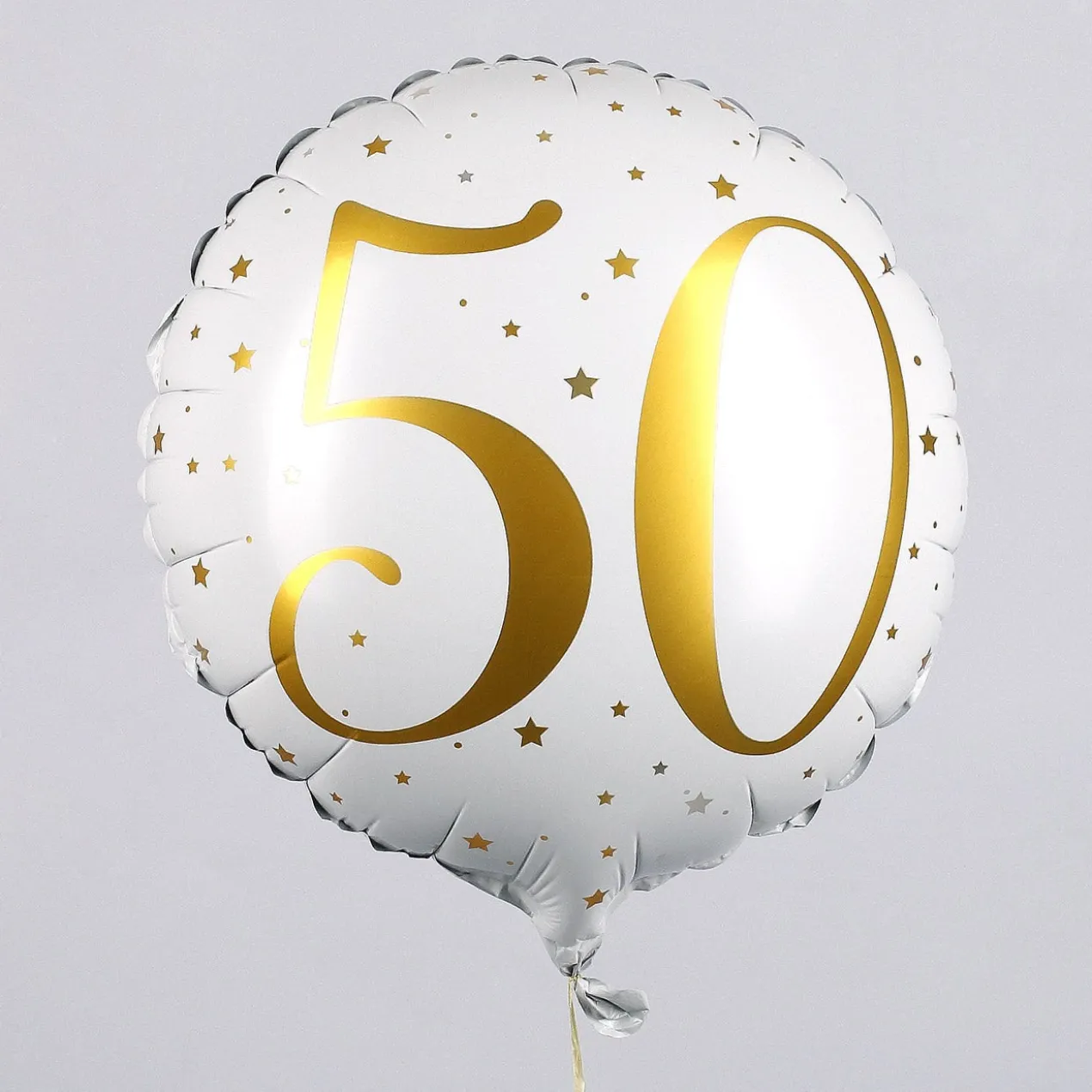 Folienballon zum 50. Geburtstag in weiß mit Sternen