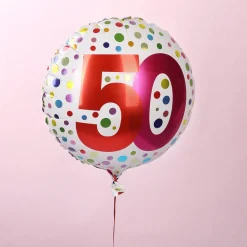 Folienballon zum 50. Geburtstag in weiß mit Punkten
