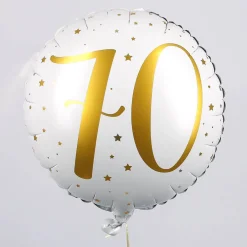 Folienballon zum 70. Geburtstag in weiß mit Sternen