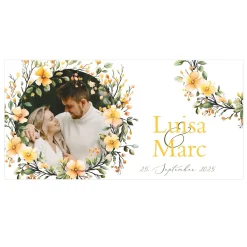 Foto-Banner zur Hochzeit mit Namen, Datum und Blumen-Motiv 160x80cm
