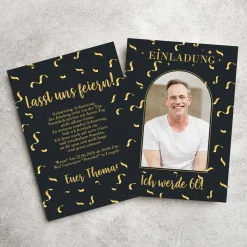 Fotoeinladung zum Geburtstag in schwarz-gold