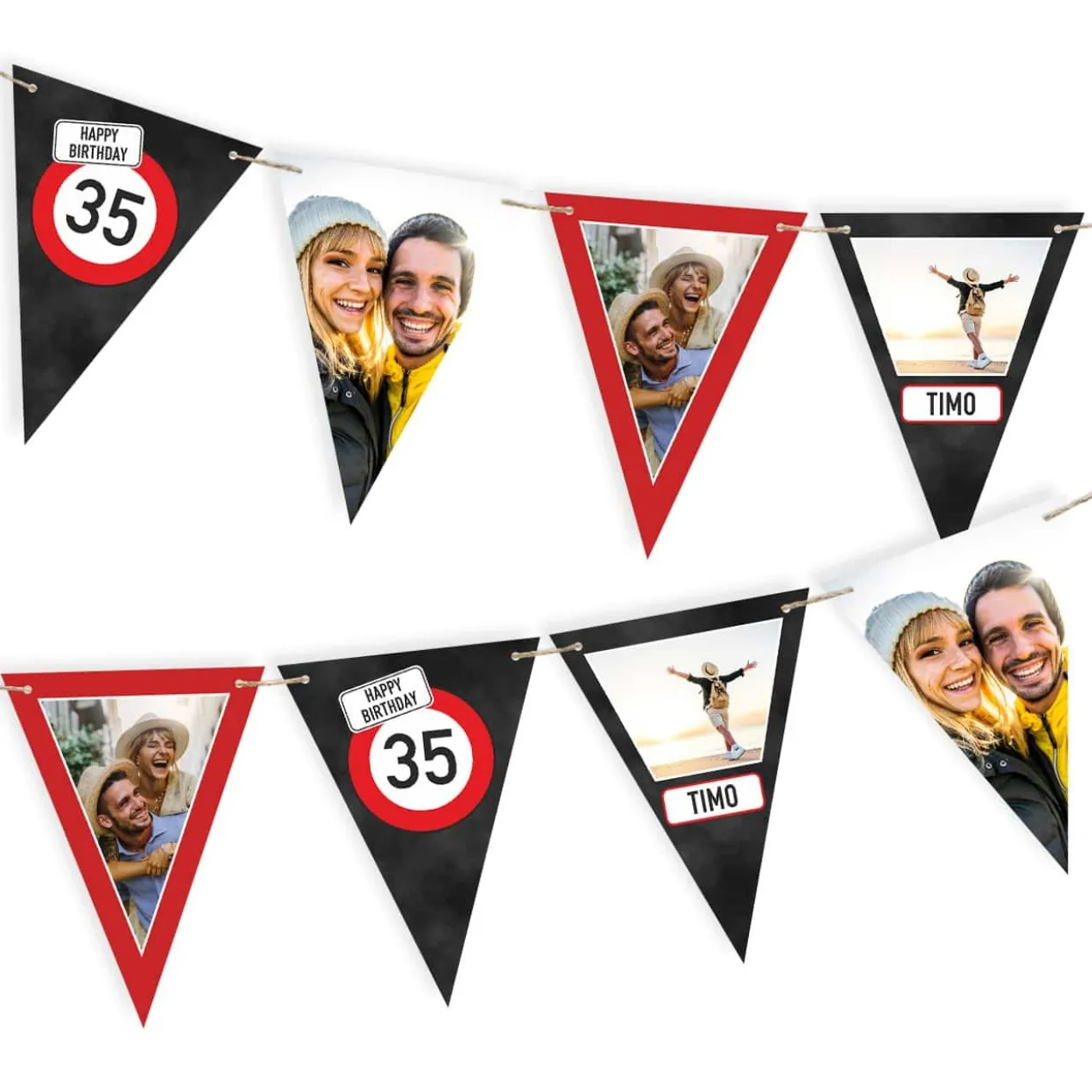 Fotogirlande - Verkehrszeichen - mit Wunschfotos zum Geburtstag | Geburtstagsdeko