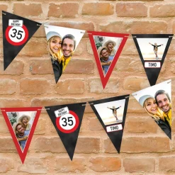 Fotogirlande - Verkehrszeichen - mit Wunschfotos zum Geburtstag | Geburtstagsdeko