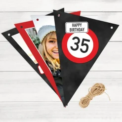 Fotogirlande - Verkehrszeichen - mit Wunschfotos zum Geburtstag | Geburtstagsdeko