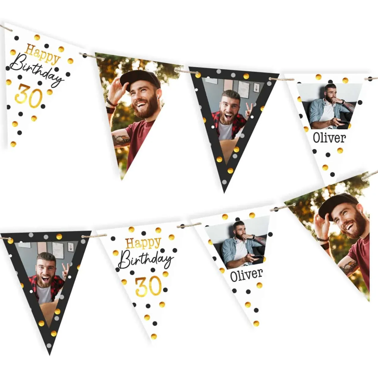 Foto Girlande zum Geburtstag in Schwarz-Gold | Wimpelkette als Geburtstagsdeko