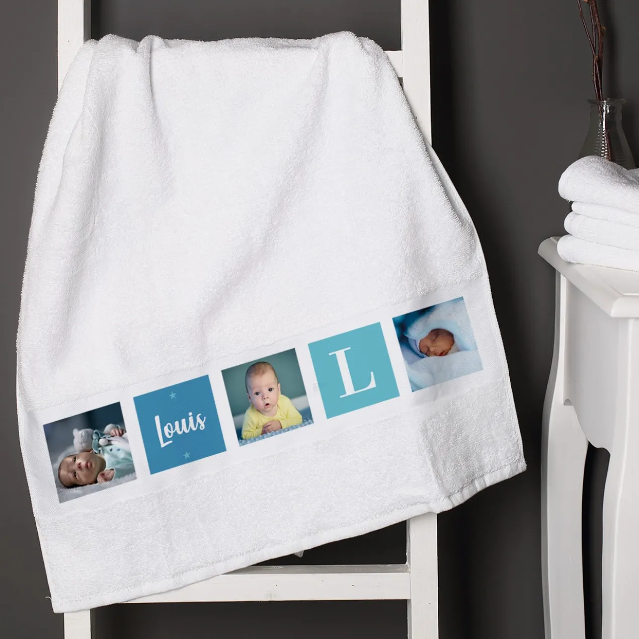 Foto-Handtuch mit Name und Initiale für Jungen