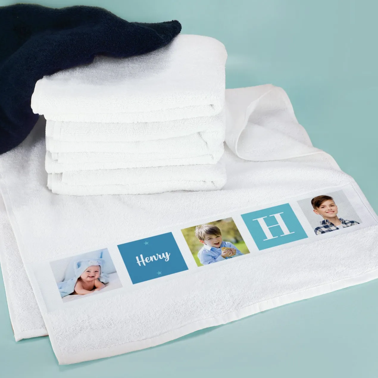 Foto-Handtuch mit Name und Initiale für Jungen