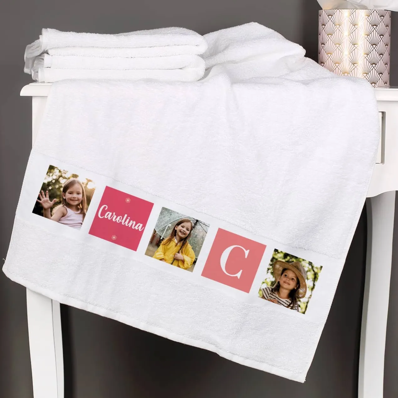 Foto-Handtuch mit Name und Initiale für Mädchen