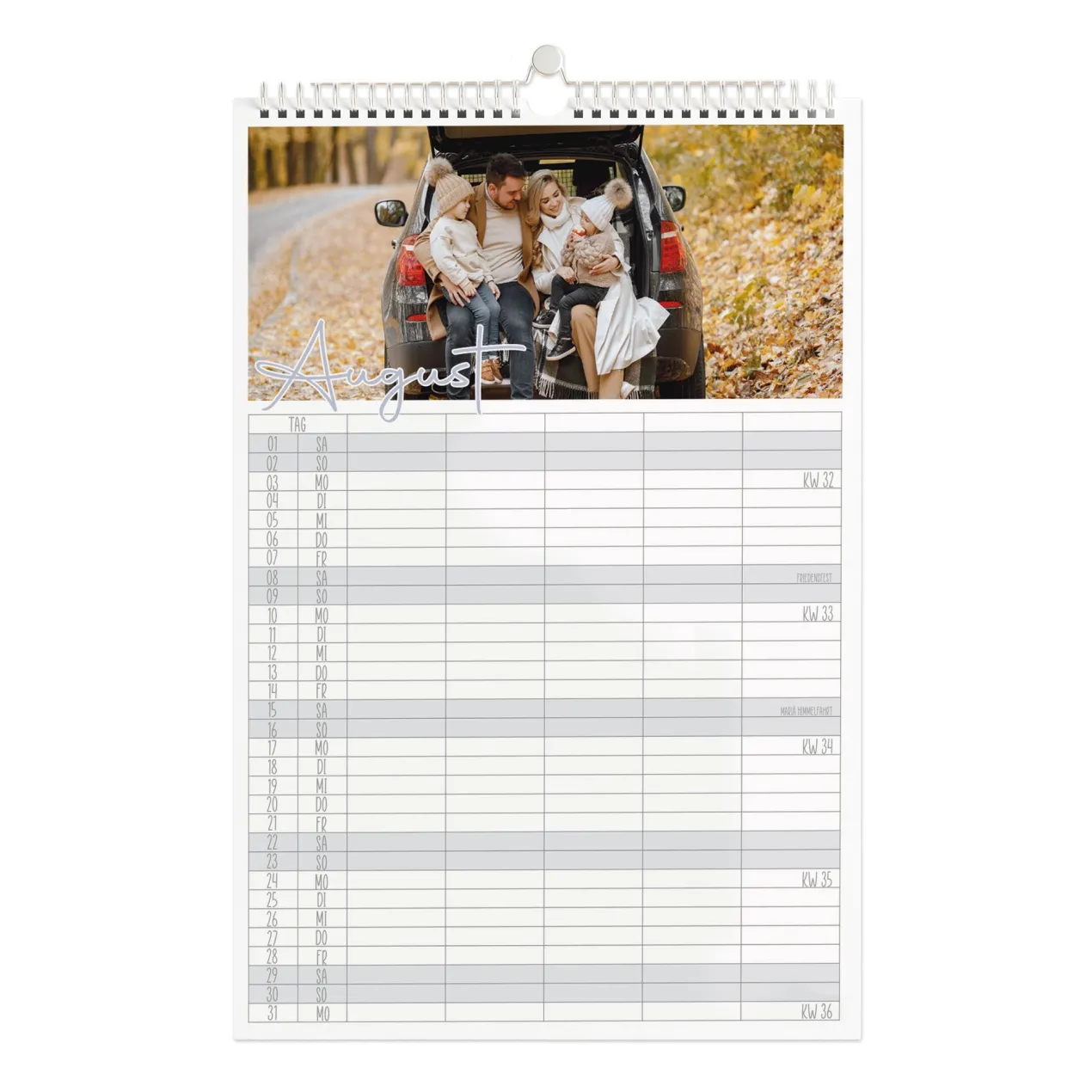 Fotokalender 2026 in verschiedenen Formaten mit Spiralbindung ideal als Weihnachtsgeschenk