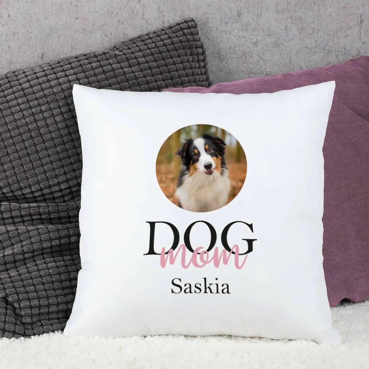 Fotokissen Dog Mom | Dog Dad mit Wunschbild und Name bedruckt