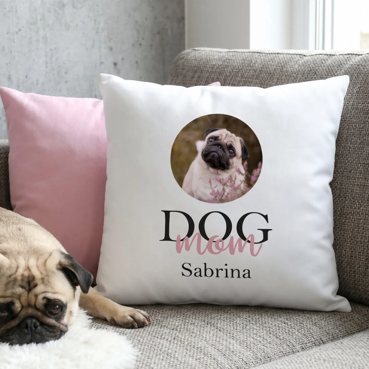 Fotokissen Dog Mom | Dog Dad mit Wunschbild und Name bedruckt