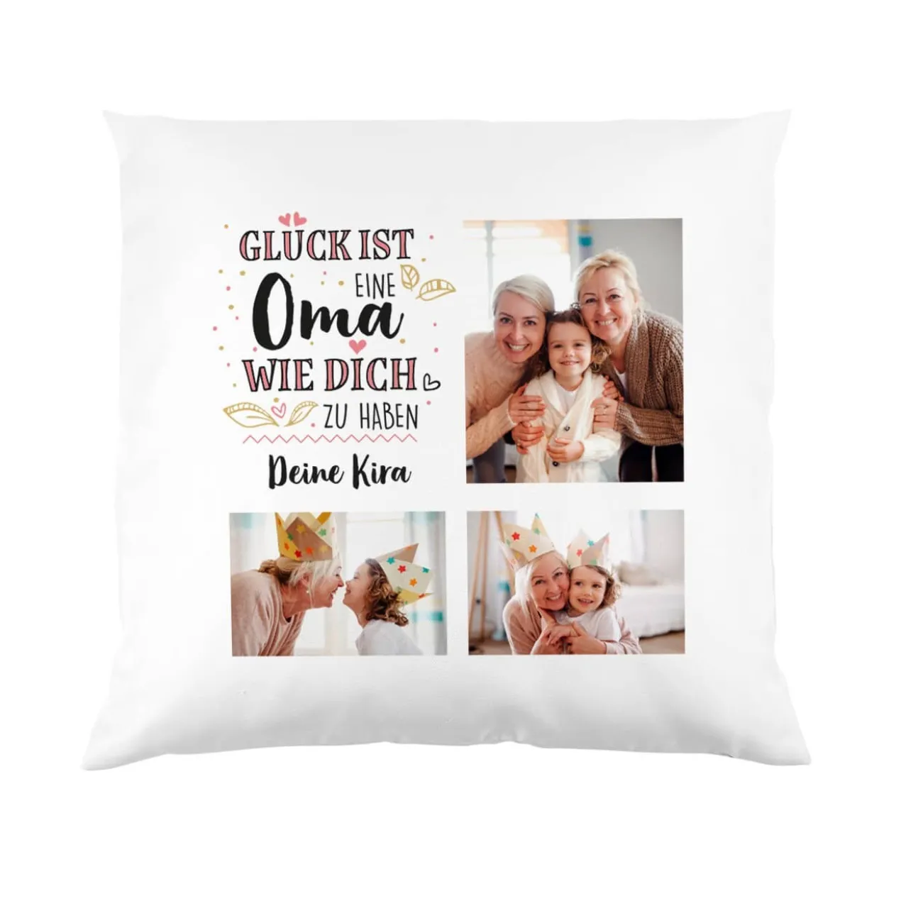 Fotokissen für Omas - Glück ist eine Oma wie dich zu haben - mit Wunschtext