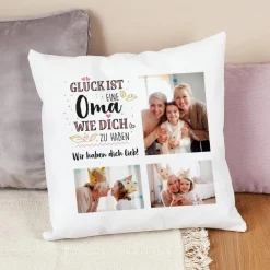 Fotokissen für Omas - Glück ist eine Oma wie dich zu haben - mit Wunschtext