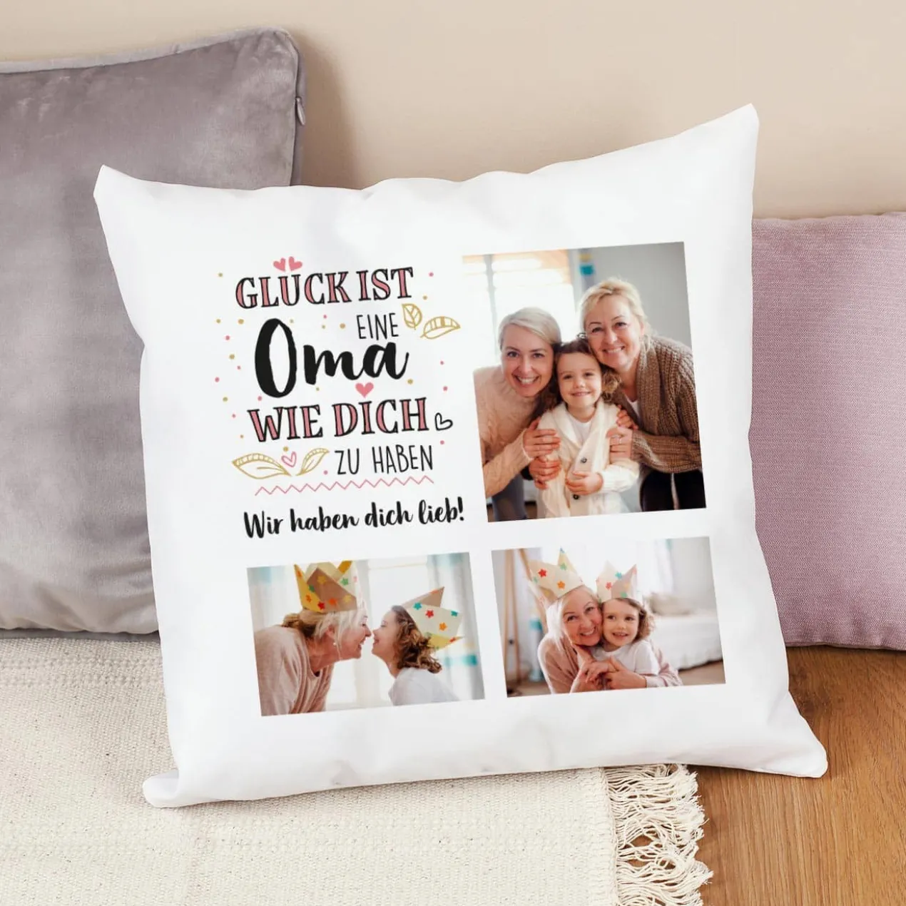Fotokissen für Omas - Glück ist eine Oma wie dich zu haben - mit Wunschtext