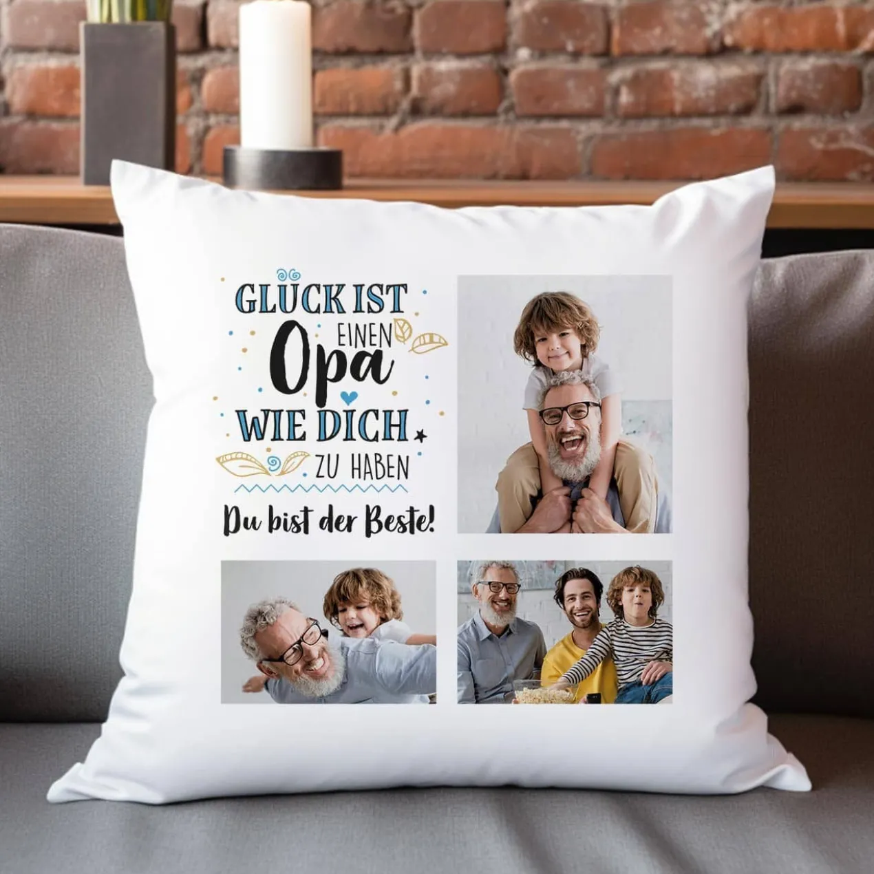 Fotokissen für Opas - Glück ist einen Opa wie dich zu haben - Wunschtext