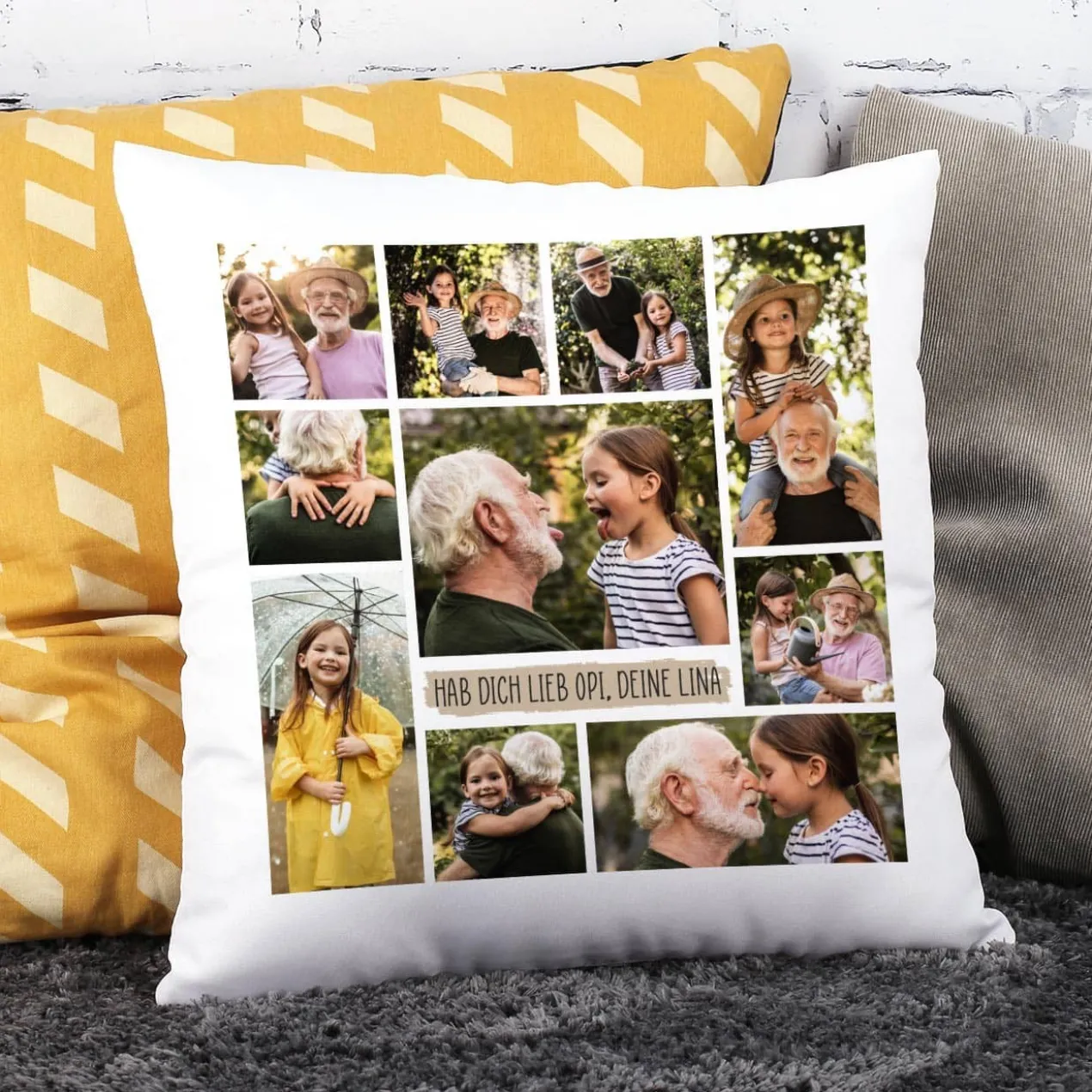 Fotokissen mit 10 Fotos und Ihrem Wunschtext