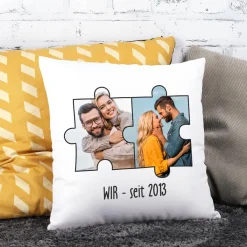 Fotokissen mit Puzzleteilen und Ihrem Text