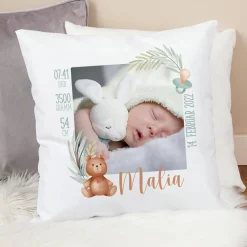 Fotokissen zur Geburt mit kleinem Watercolor-Teddybär