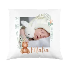 Fotokissen zur Geburt mit kleinem Watercolor-Teddybär