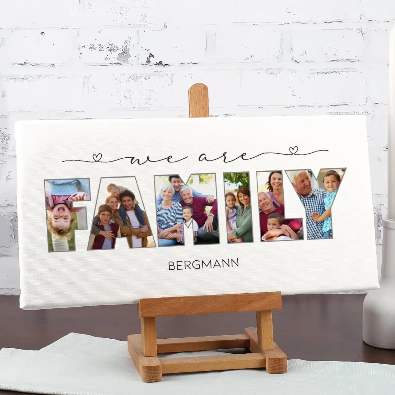 Fotoleinwand - we are family - mit Wunschtext, 40x20 cm