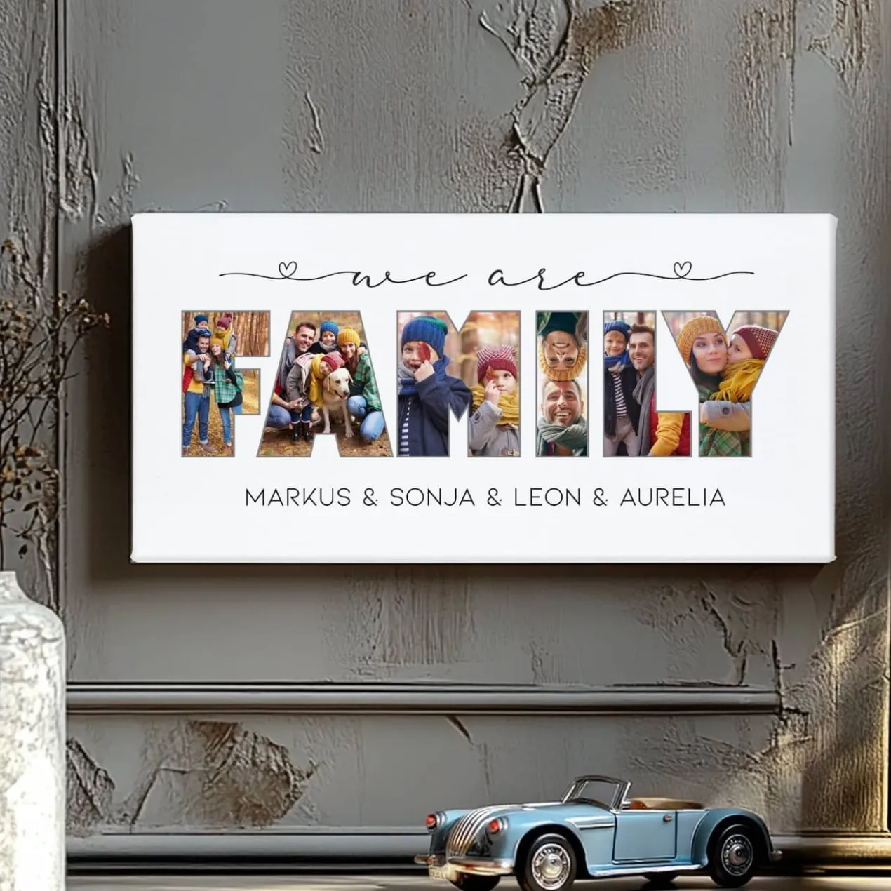 Fotoleinwand - we are family - mit Wunschtext, 40x20 cm