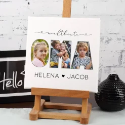 Fotoleinwand - weltbeste Oma - mit 3 Bildern & Wunschtext, 20x20 cm