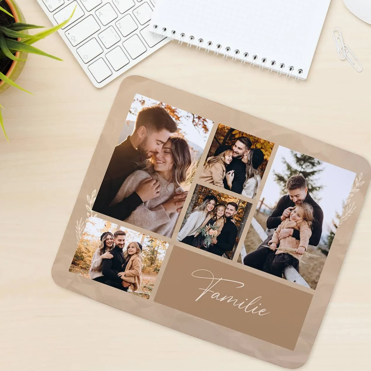 Foto Mousepad mit 5 Fotos und Wunschtext im Vintage Design