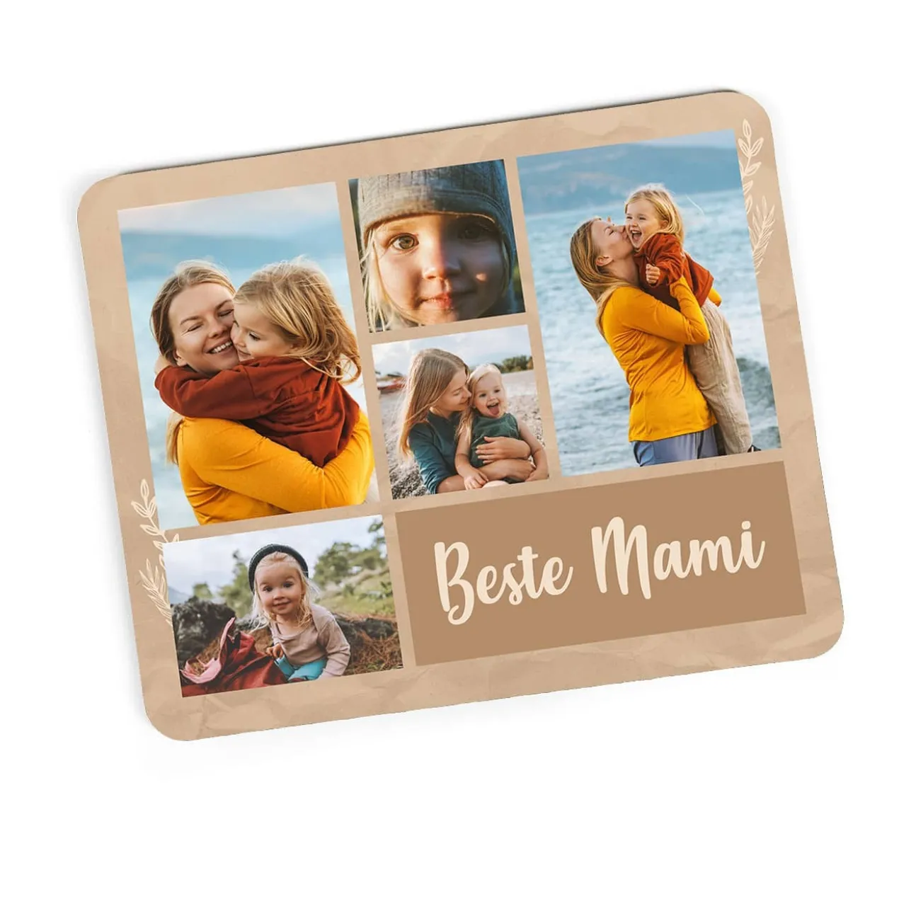 Foto Mousepad mit 5 Fotos und Wunschtext im Vintage Design