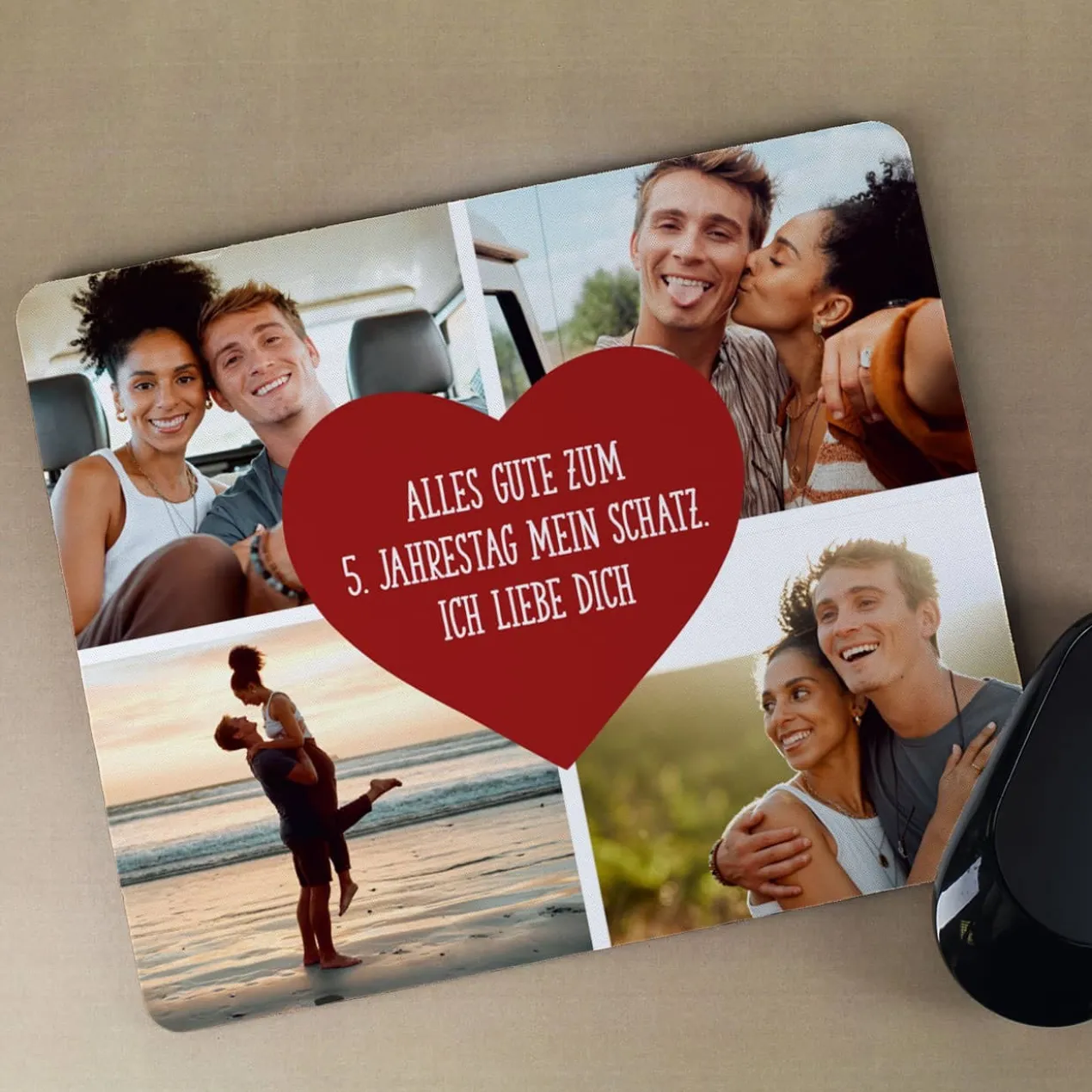 Foto Mousepad mit Ihren vier Lieblingsfotos, Herz und Wunschtext