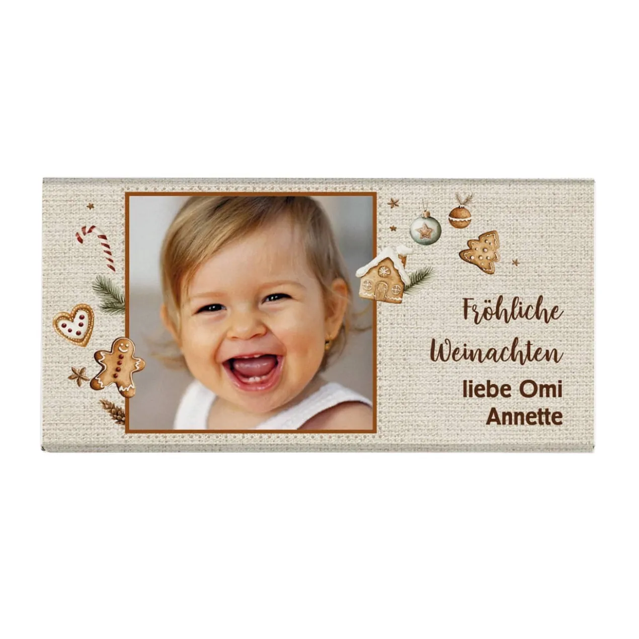 Foto Schokolade zu Weihnachten mit Lebkuchen-Motiv und Ihrem Text
