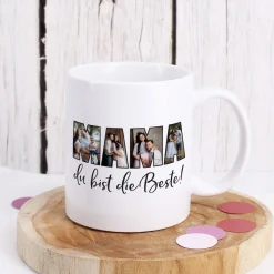 Fototasse - Mama du bist die Beste - mit 4 Bildern bedruckt
