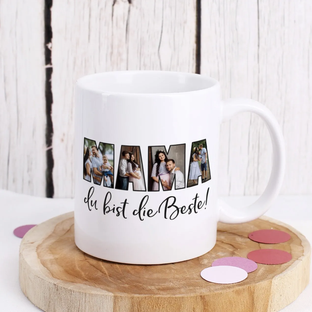 Fototasse - Mama du bist die Beste - mit 4 Bildern bedruckt