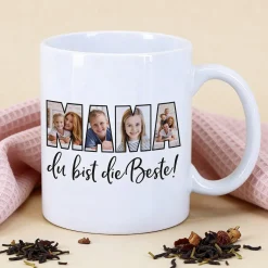 Fototasse - Mama du bist die Beste - mit 4 Bildern bedruckt