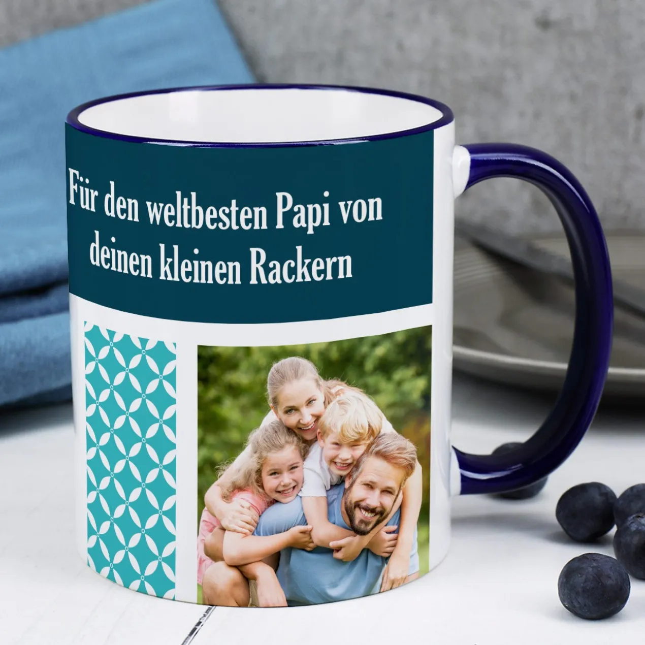 Foto-Tasse mit 3 Bildern und Wunschtext