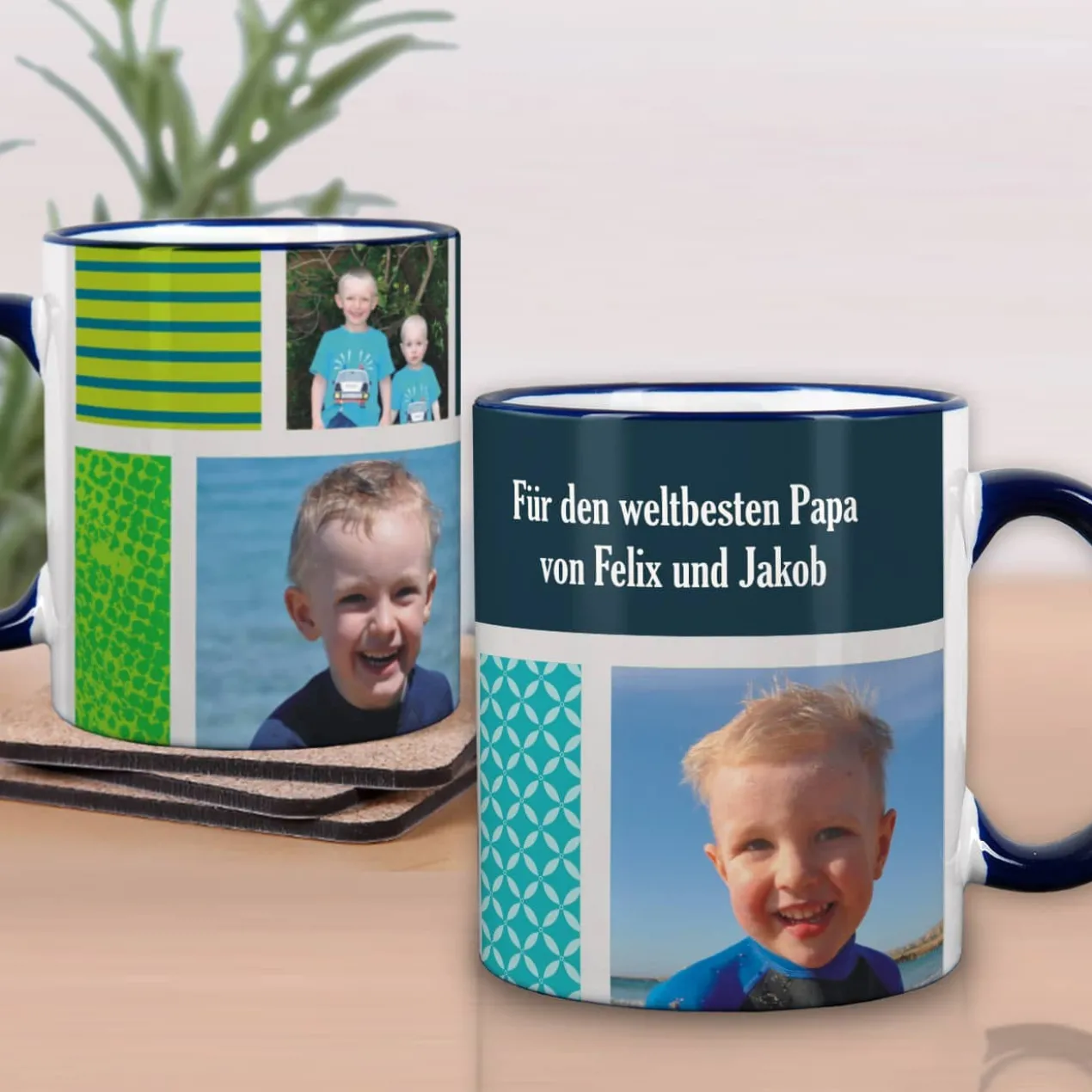 Foto-Tasse mit 3 Bildern und Wunschtext