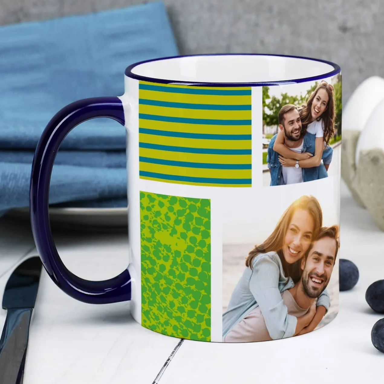 Foto-Tasse mit 3 Bildern und Wunschtext