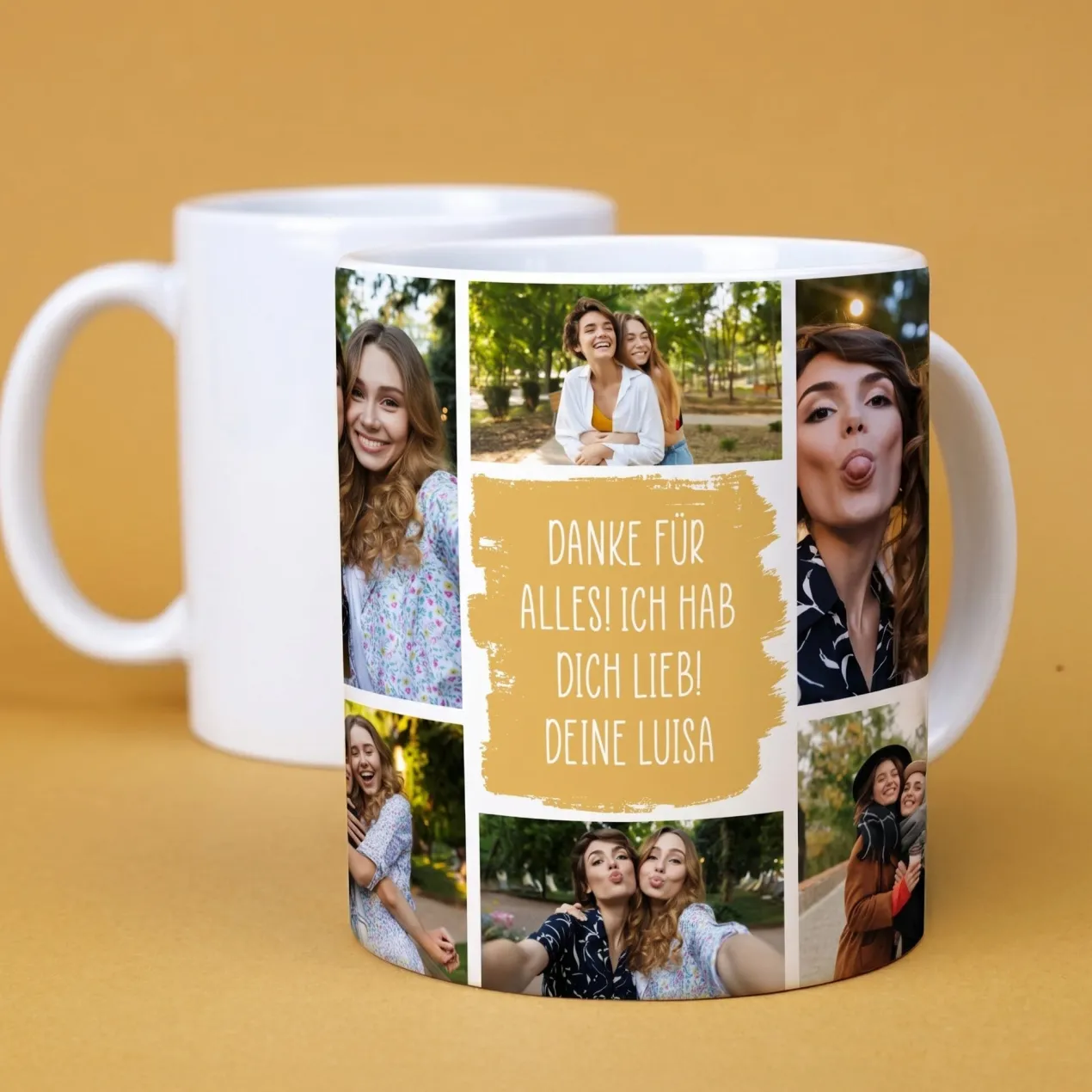 Fototasse mit 10 Fotos und Ihrem Wunschtext