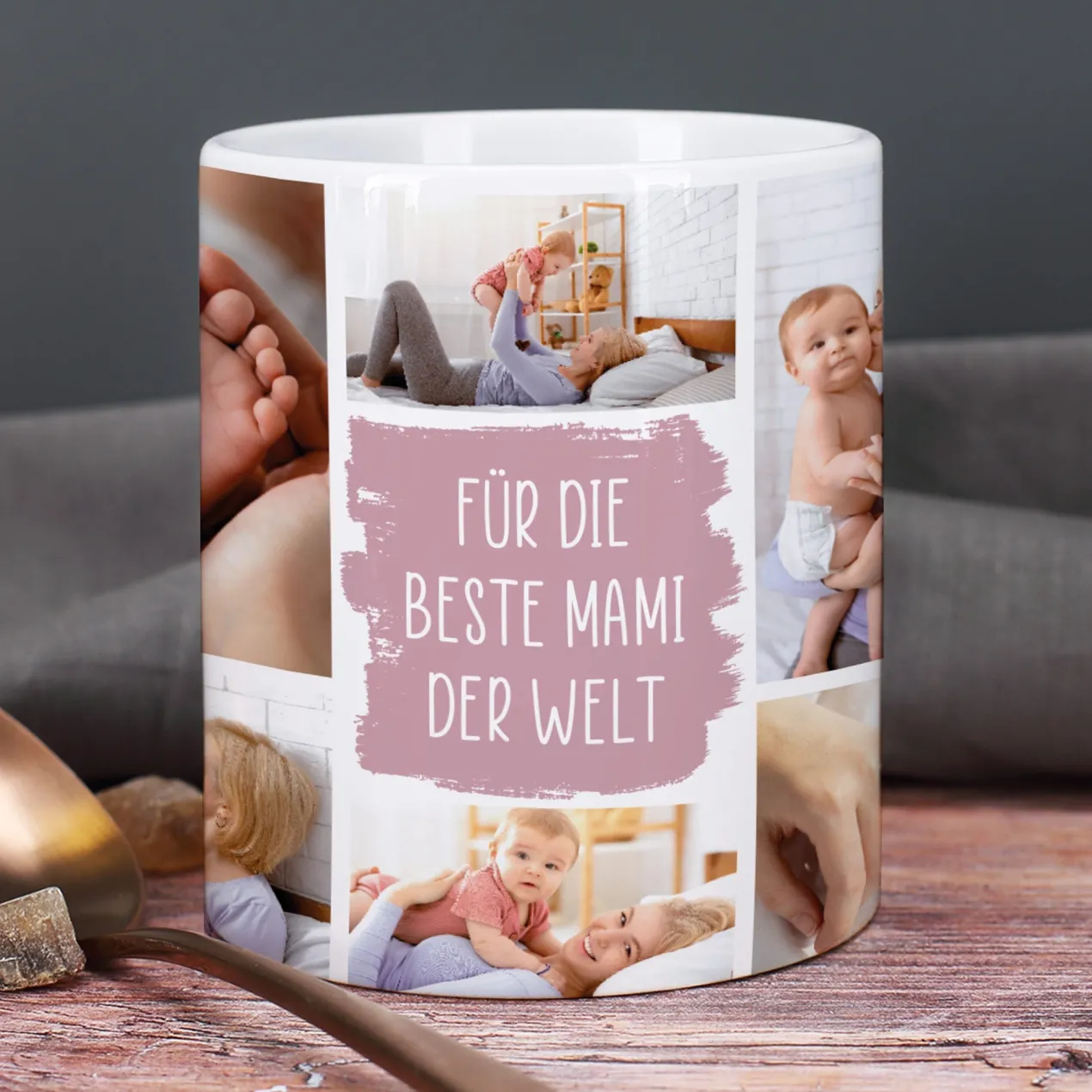 Fototasse mit 10 Fotos und Ihrem Wunschtext