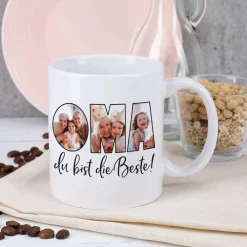 Fototasse - Oma du bist die Beste - mit 3 Bildern bedruckt