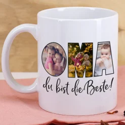 Fototasse - Oma du bist die Beste - mit 3 Bildern bedruckt