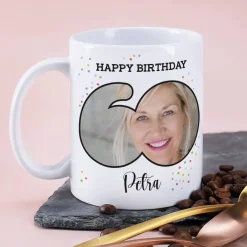 Fototasse zum 60. Geburtstag mit Name und Happy Birthday