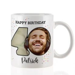Fototasse zum 40. Geburtstag mit Name und Happy Birthday