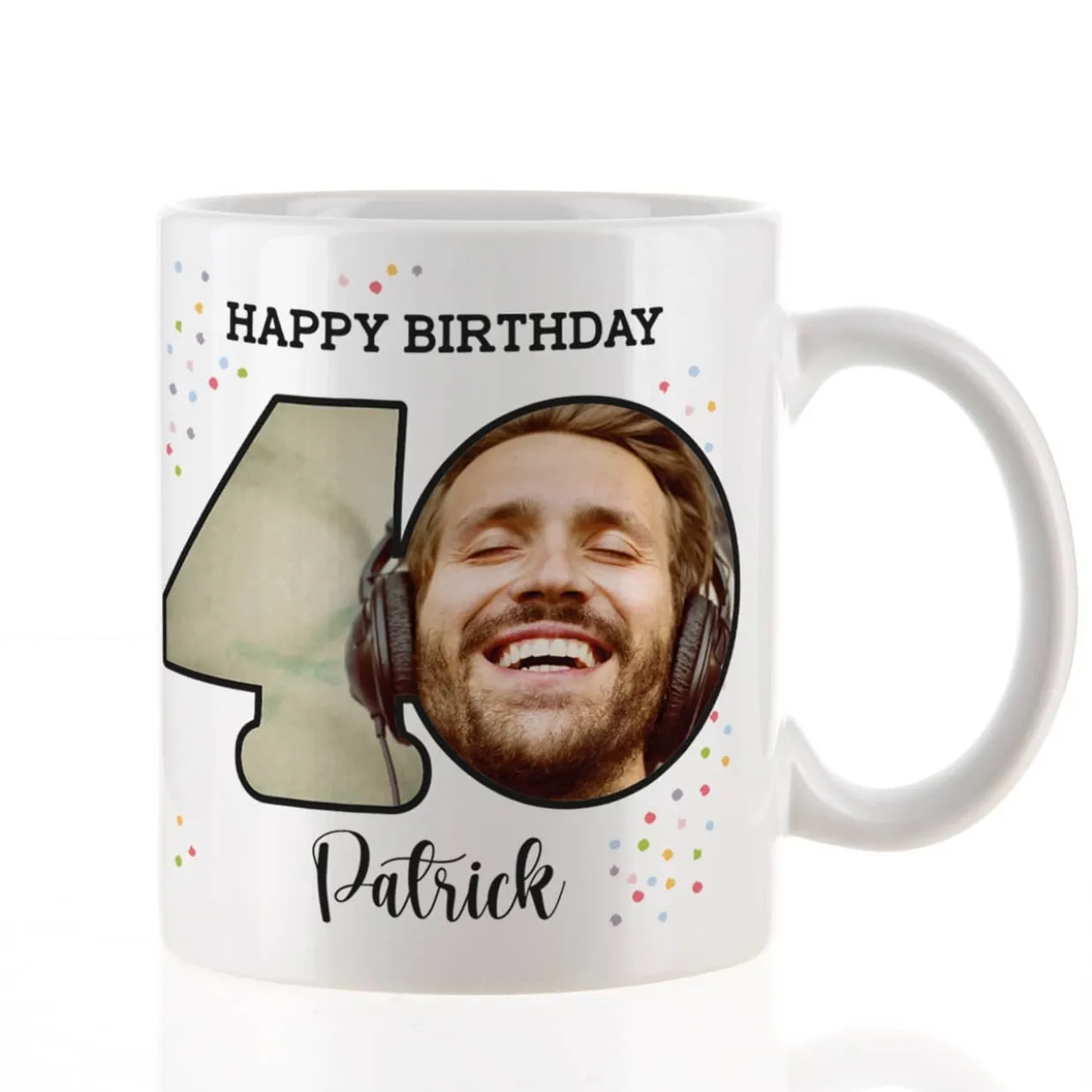 Fototasse zum 40. Geburtstag mit Name und Happy Birthday