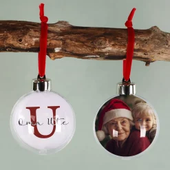 Foto-Weihnachtskugel mit Name und Initial