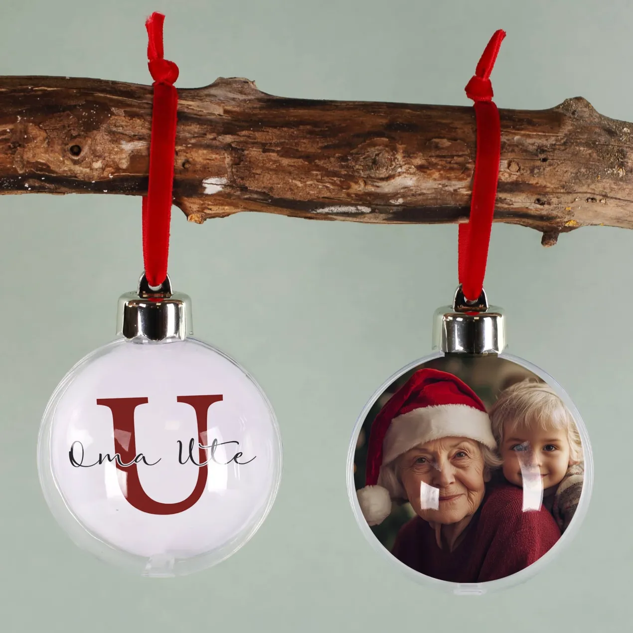 Foto-Weihnachtskugel mit Name und Initial
