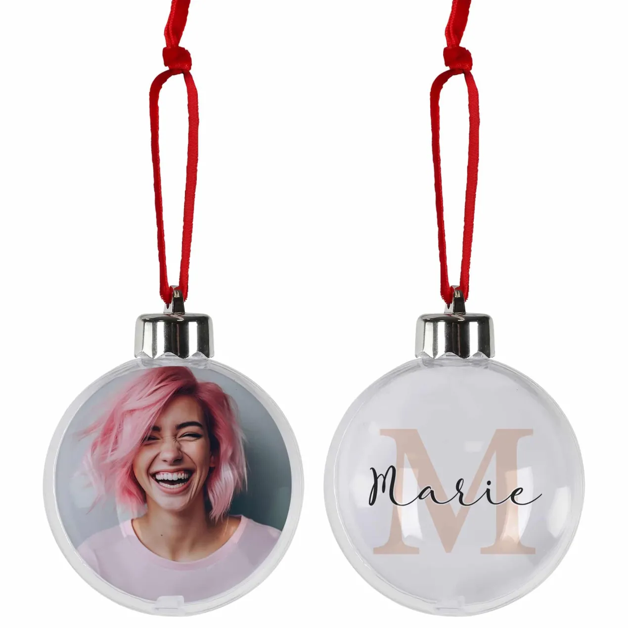 Foto-Weihnachtskugel mit Name und Initial