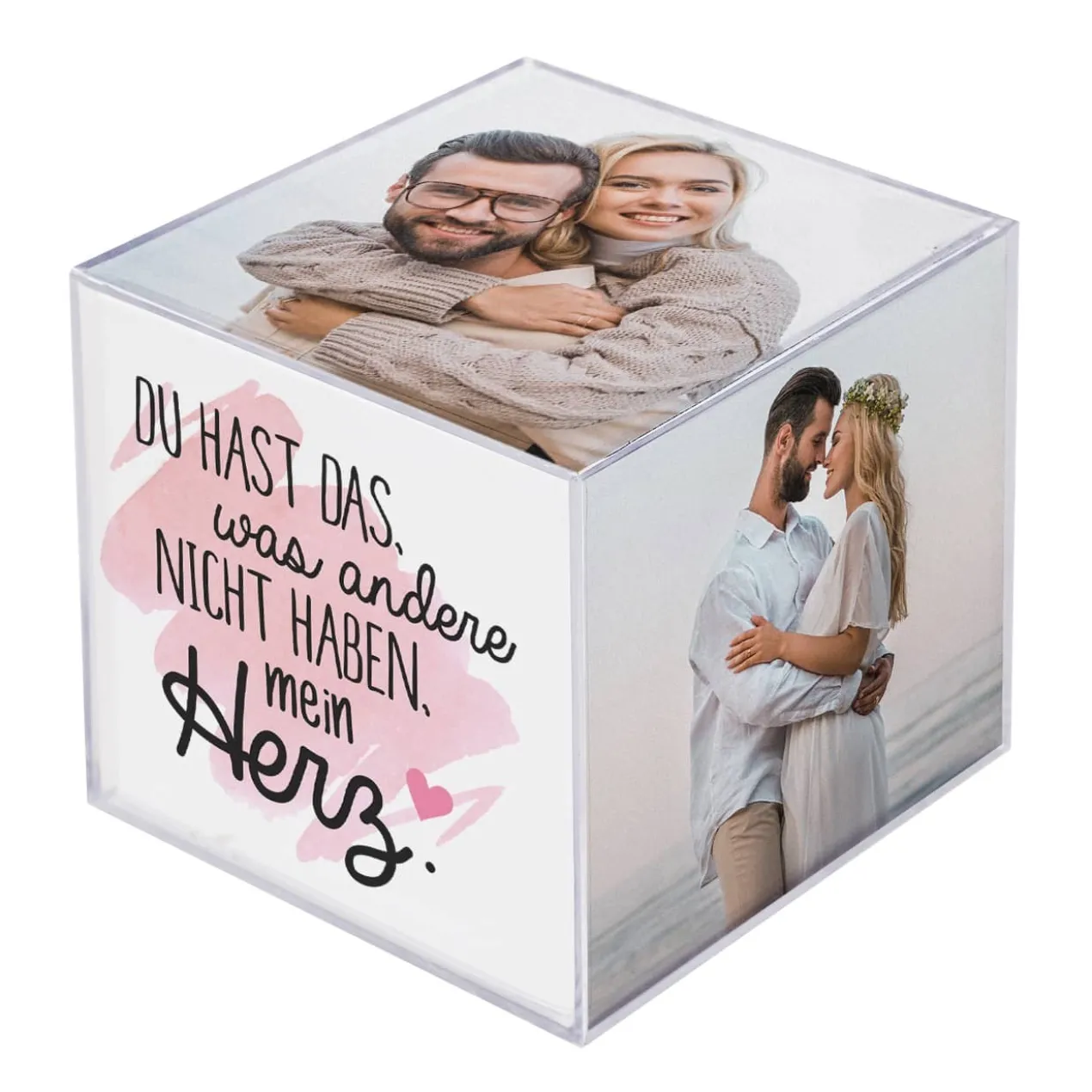 Foto-Würfel zum Valentinstag mit Ihren Fotos und 5 verschiedenen Sprüchen