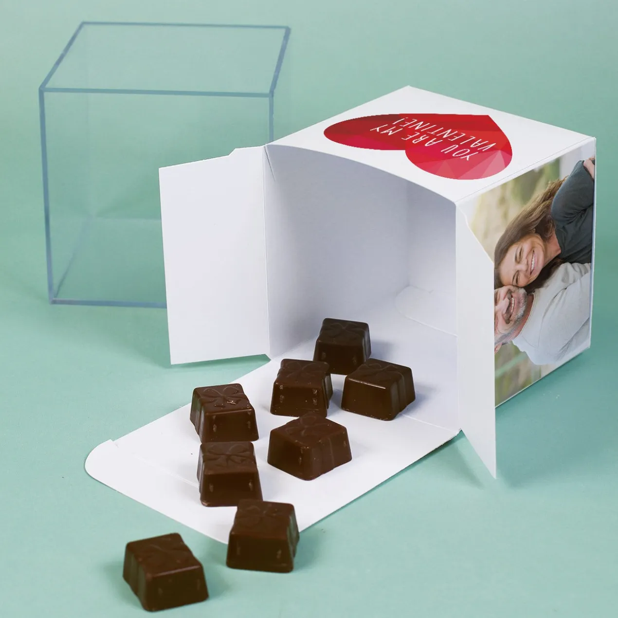 Foto-Würfel zum Valentinstag mit Ihren Fotos und 5 verschiedenen Sprüchen