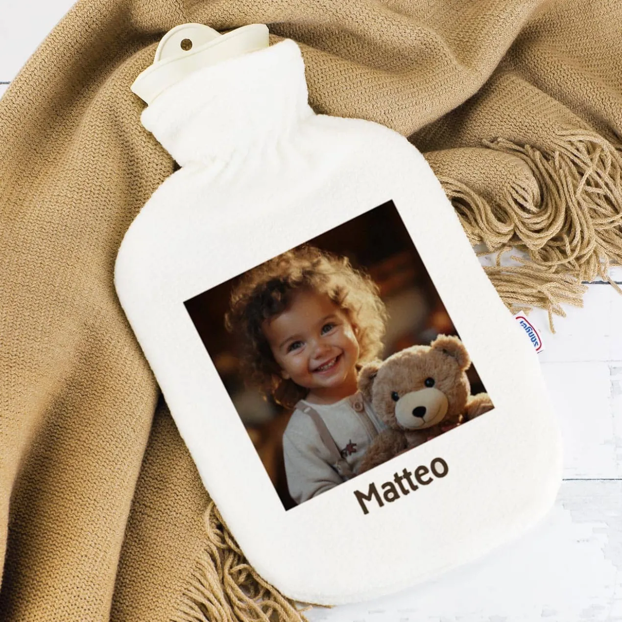 Foto-Wärmflasche mit Ihrem Wunschtext
