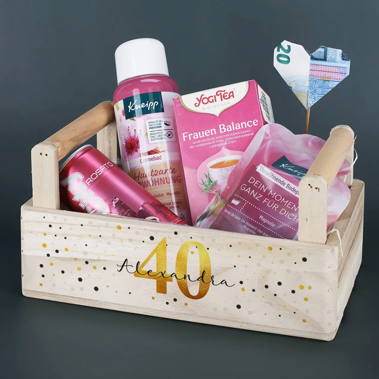 Frauen Wellness Geschenkset zum Geburtstag mit Alter und Name bedruckt